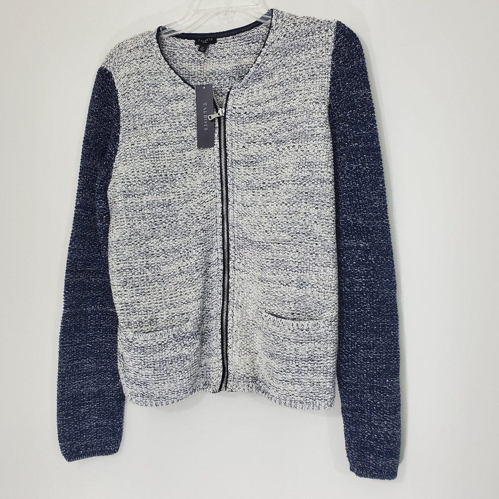 Talbots Zip front knit Cardigan Sweater, Size Large Petite